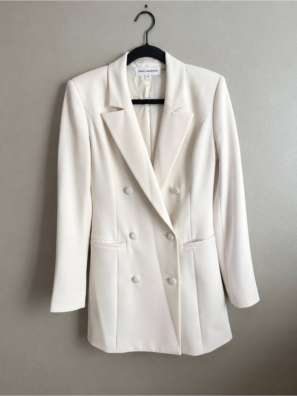 Good American White Double Breasted Longline Blazer Size 1